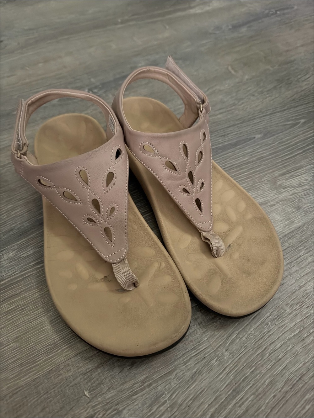Women's Taupe Cutout Thong Sandals with Ankle Strap
